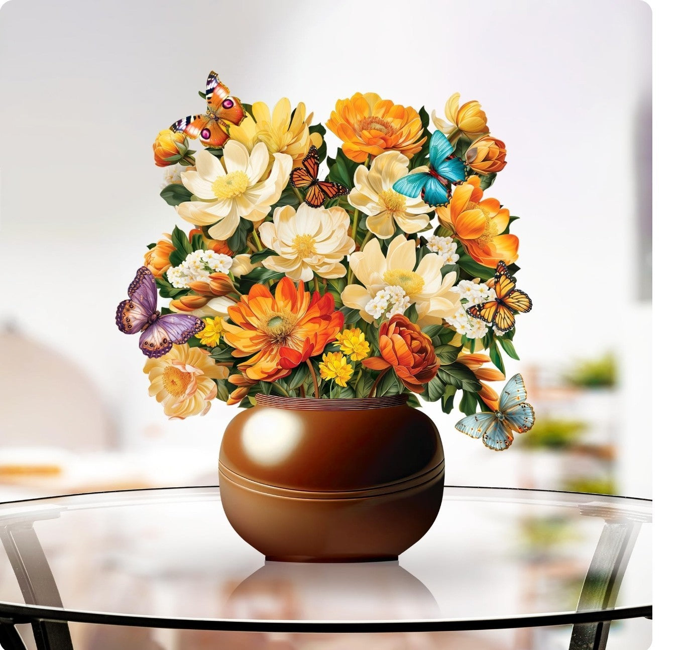 Paeone Paper Pop-Up Flower Bouquet, 12 Inch, Butterflies & Flowers