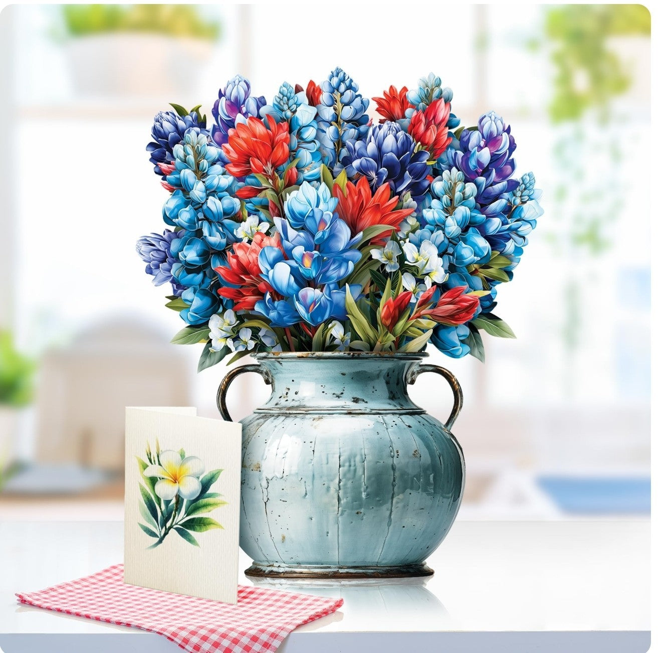 Paper Pop-Up Flower Card, Bluebonnet, Forever Flowers Bouquet 3D Popup Greeting 
