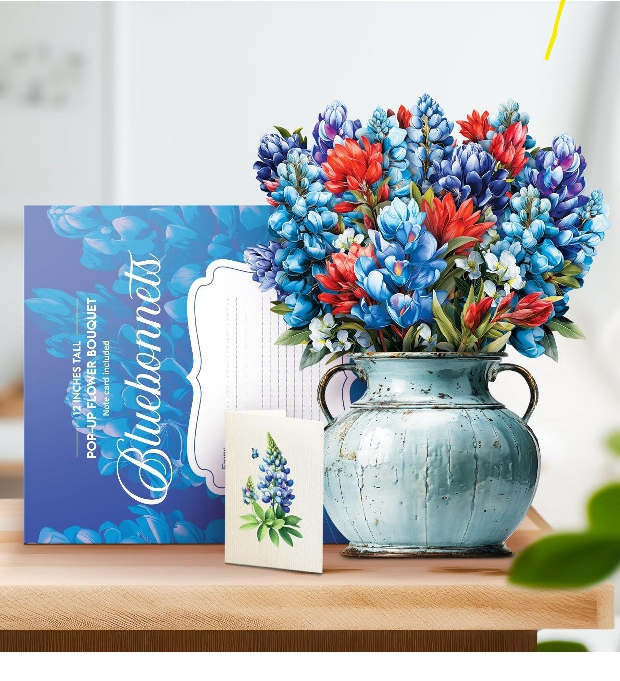 Paper Pop-Up Flower Card, Bluebonnet, Forever Flowers Bouquet 3D Popup Greeting 