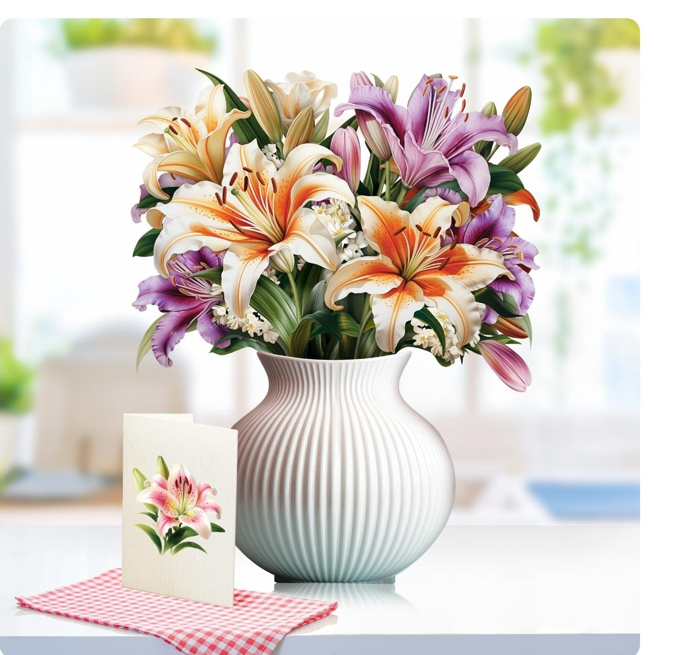Paper Pop-Up Flower Card, Lilies, Forever Flowers Bouquet 3D 11 inch, Lilies 