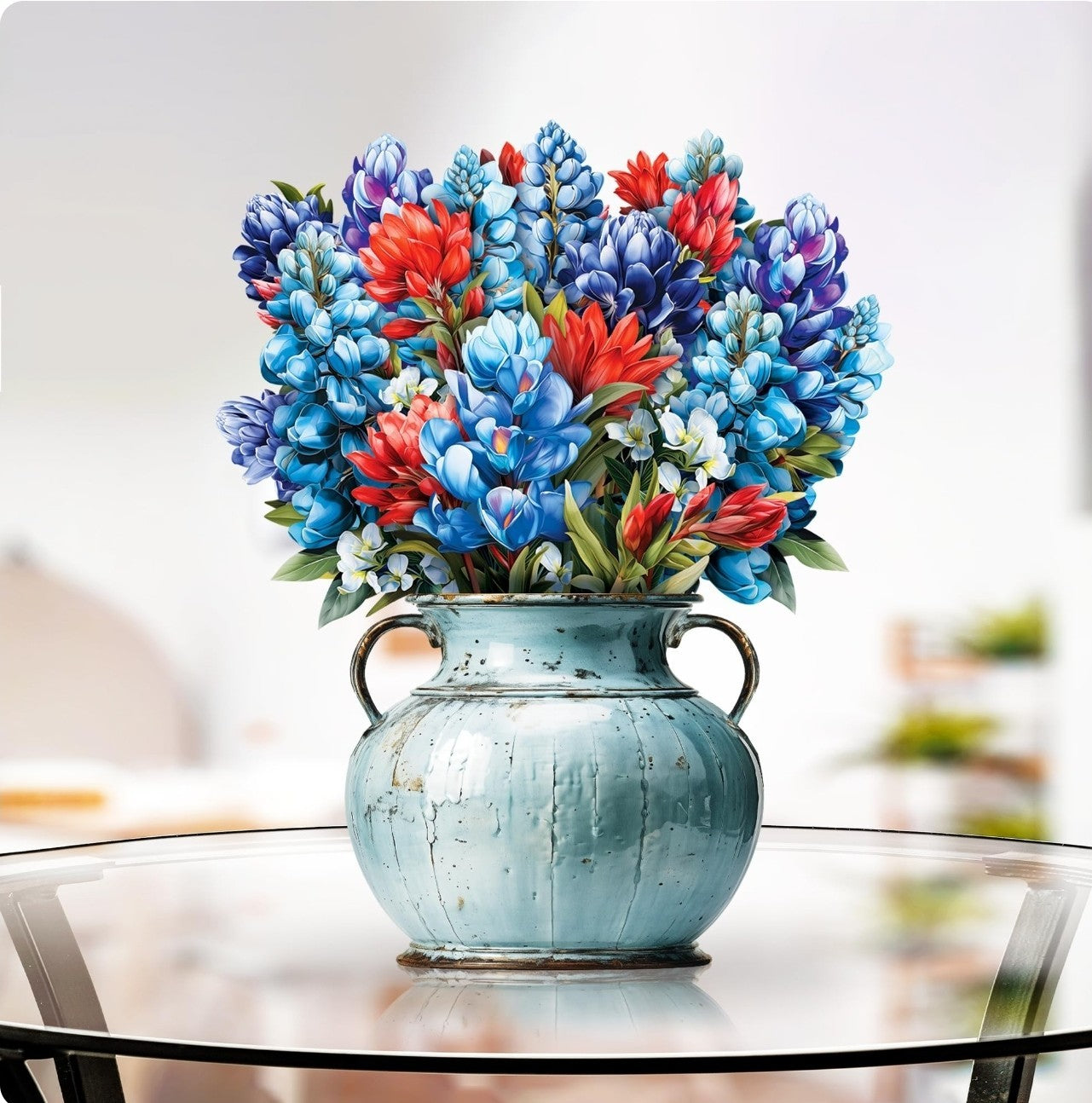 Paper Pop-Up Flower Card, Bluebonnet, Forever Flowers Bouquet 3D Popup Greeting 