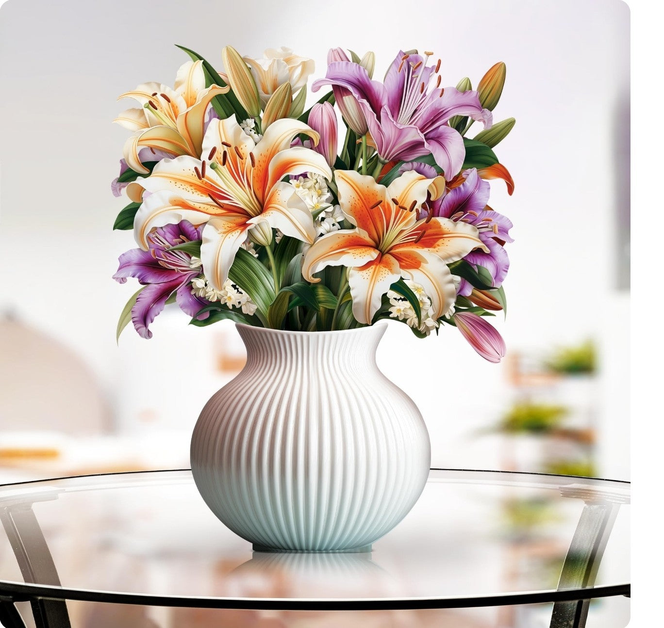 Paper Pop-Up Flower Card, Lilies, Forever Flowers Bouquet 3D 11 inch, Lilies 