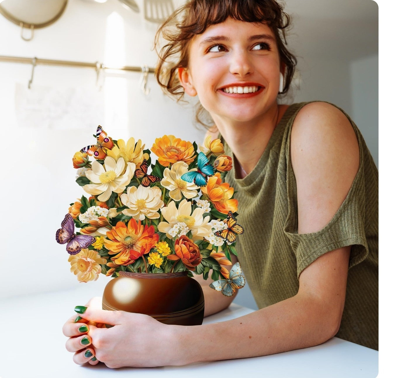 Paeone Paper Pop-Up Flower Bouquet, 12 Inch, Butterflies & Flowers