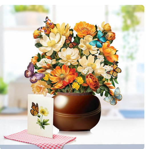 Paeone Paper Pop-Up Flower Bouquet, 12 Inch, Butterflies & Flowers