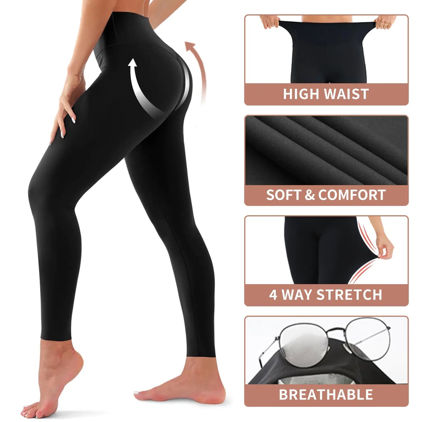 4 Pack Leggings for Women Butt Lift High Waisted Tummy Control No See-Through Yoga Pants Workout Running Leggings Assort193 XX-Large